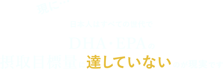現に… 日本人はすべての世代で DHA・EPAの摂取目標量に達していないのが現実です