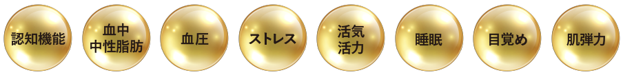 認知機能 血中中性脂肪 血圧 ストレス 活気活力 睡眠 目覚め 肌弾力