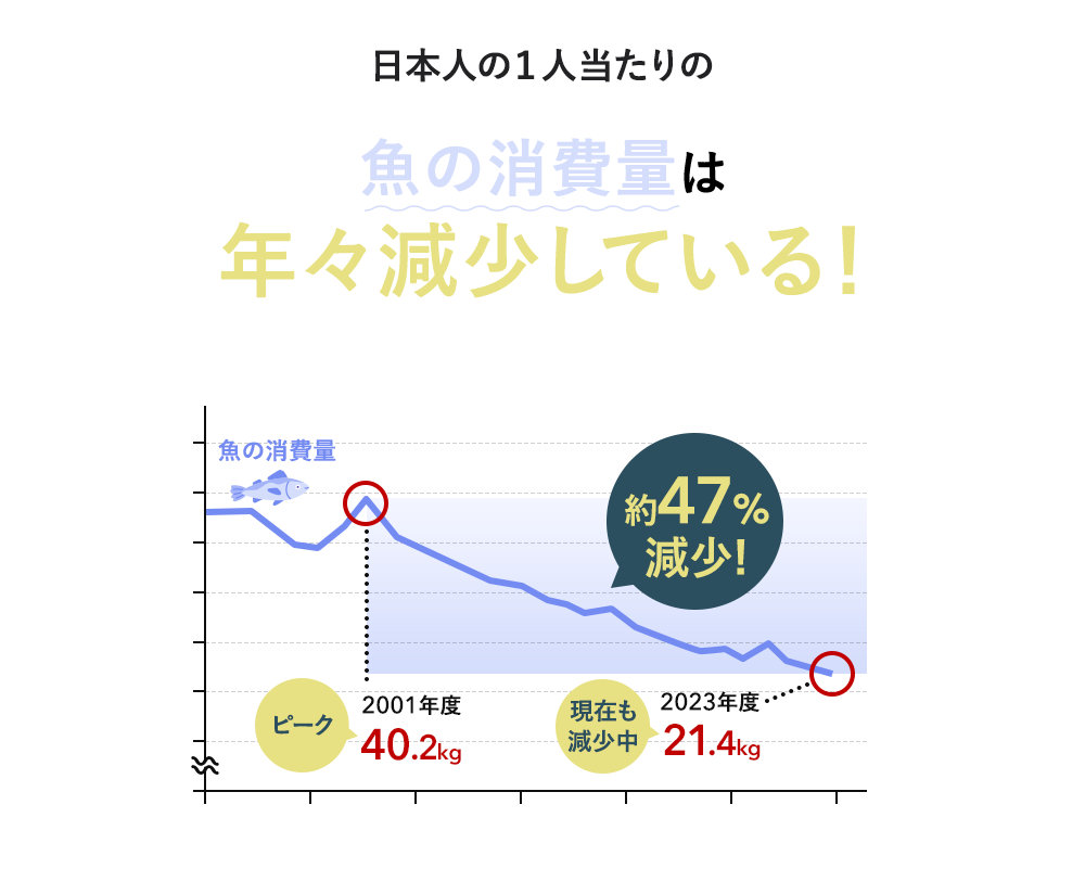 日本人の一人当たりの魚の消費量は年々減少している!